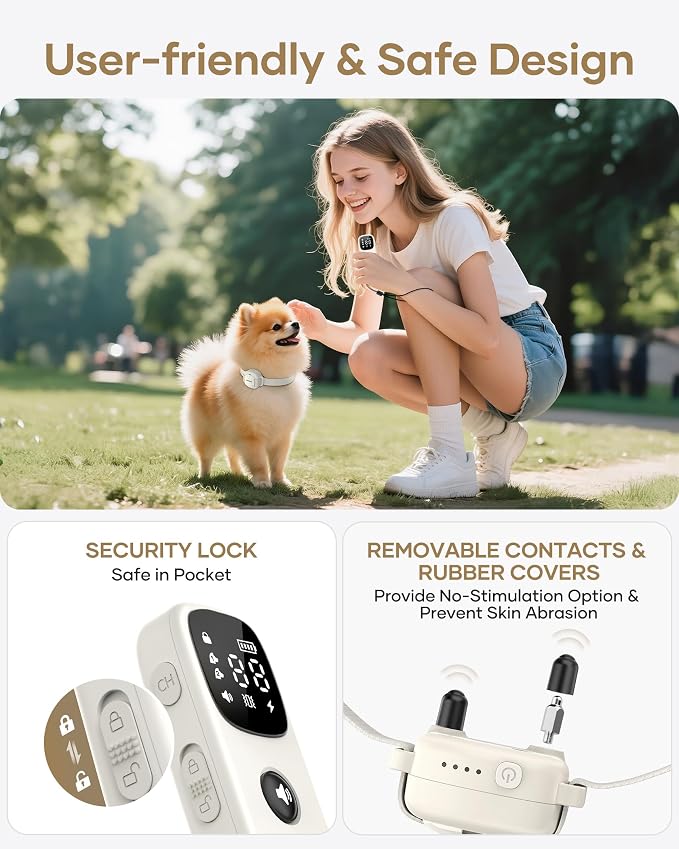 Shock Collar for 5-30lbs Mini Small Dogs,4200FT Range,White | Dog Training Collar with Remote,IPX8-Waterproof Rechargeable E-Collar with Beep, Vibration, Safe Shock,Security Lock
