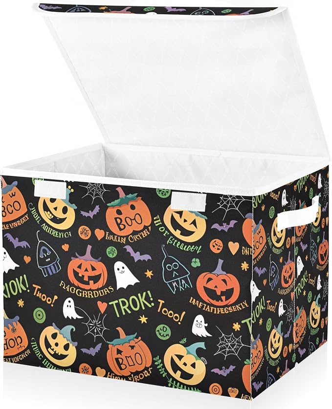 Halloween Ghost Pumpkin Ghosts Storage Bins with Lids and Carrying Handle,Foldable Storage Boxes Organizer Containers Baskets Cube with Cover for Home Bedroom Closet Office