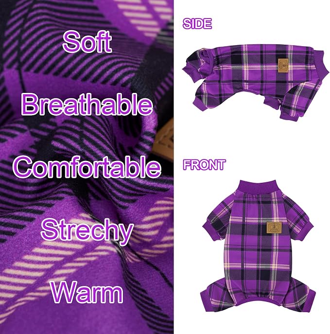 XPUDAC 4 Pack Plaid Dog Pajamas Outfits Cozy Doggy Clothes for Small Medium Dogs Girl Boy Puppy Onesie for Christmas Pet Pjs Jammies, L