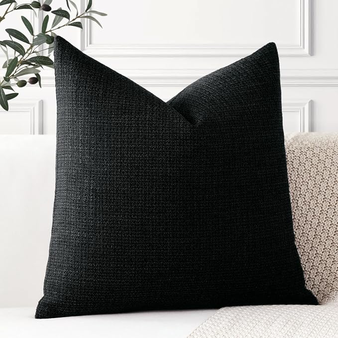 OTOSTAR Linen Throw Pillow Cover Set of 1 Decorative Square Pillowcases Cushion Covers 16x16 Inch for Home Decor Sofa Bedroom Car 40 x 40CM Black