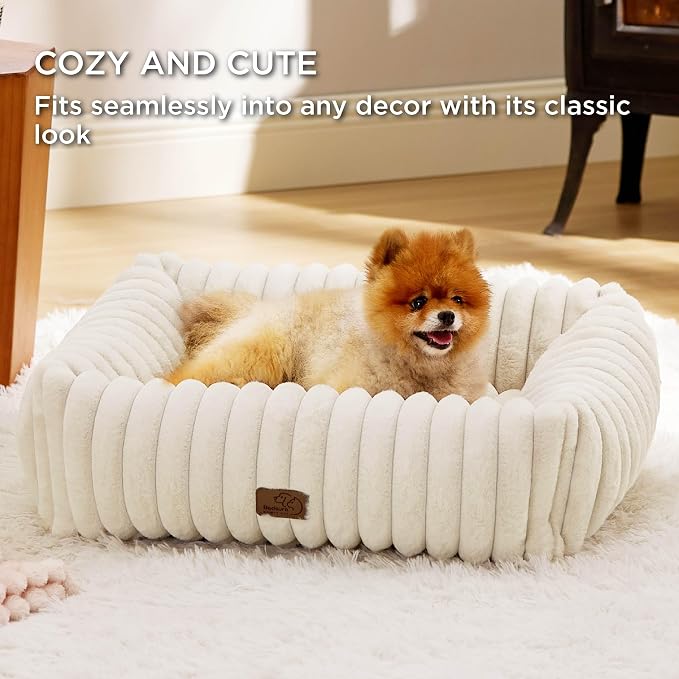 Bedsure ComfyFleece™ Cute Dog Beds Large Sized Dog Washable，40in Cream | Furry Big Rectangle XL Pet Beds, Aesthetic,Orthopedic Corduroy Fleece,Removable Zipper Cover,Non-Slip Bottom,Up To 75 Lbs