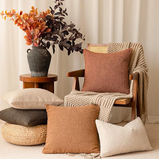 Foindtower Pack of 2 Textured Boucle Throw Pillow Covers Accent Solid Decorative Lumbar Pillow Cases Soft Couch Cushion Case for Chair Sofa Bedroom Living Room Home Decor 12x20 Inch Burnt Orange Hazel