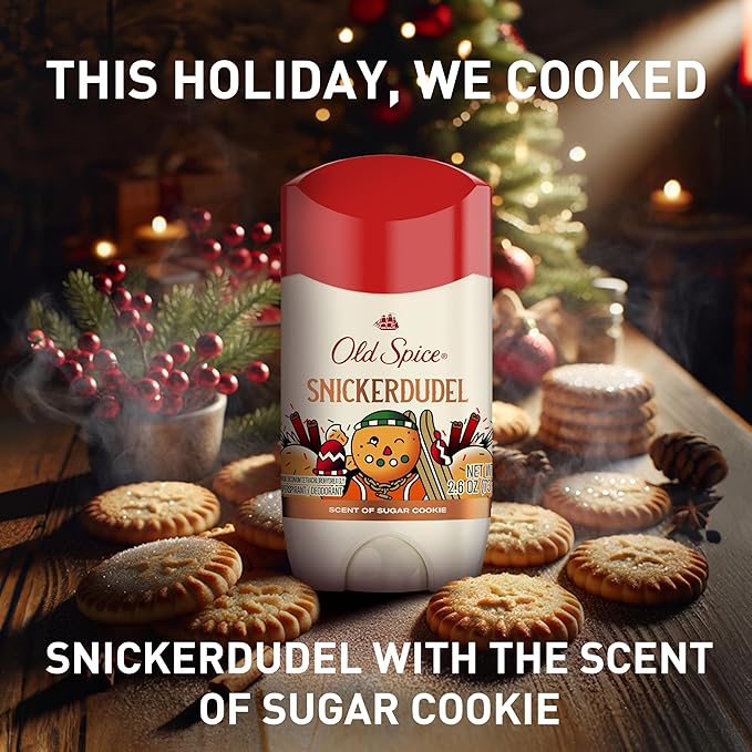 Old Spice Antiperspirant & Deodorant for Men, Holidudes Limited Edition, 24/7 Sweat Protection, Stocking Stuffer, Snickerdudel Sugar Cookie Scent, 2.6 oz