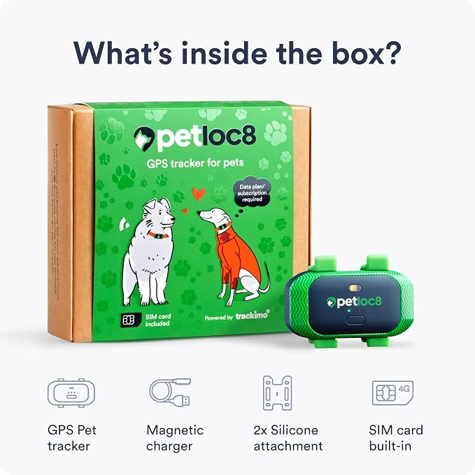 Petloc8 Dog GPS Tracker for Dogs, 4G LTE Real Time Tracking & Geo-Fence Alert, Waterproof-Long-Life Battery Pet Tracking Device for Small Medium Large Dogs, Collar-Compatible(Subscription Required)