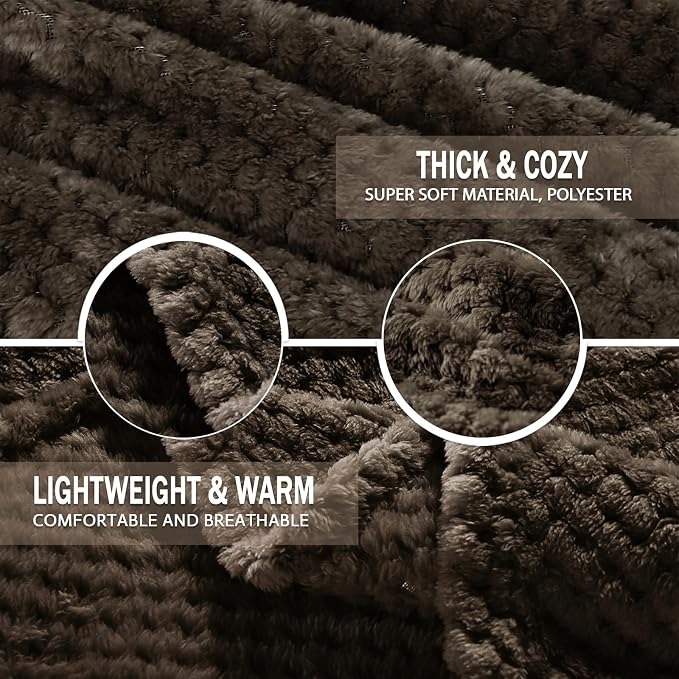 Exclusivo Mezcla Large Waffle Fleece Throw Blanket for Couch, Coffee | Lightweight Soft Blanket for Sofa, Bed, Living Room, Plush Fluffy Throw for Home Decor, Travel, All Season, 50x70 Inches