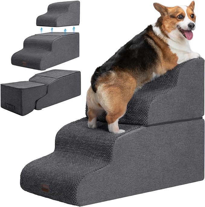 Garnpet Dog Stairs for High Beds, 4-Step Dog Steps for Small Dogs and Cats, Foldable Pet Stairs for High Bed Climbing, Non-Slip Balanced Pet Step Indoor, Dark Grey