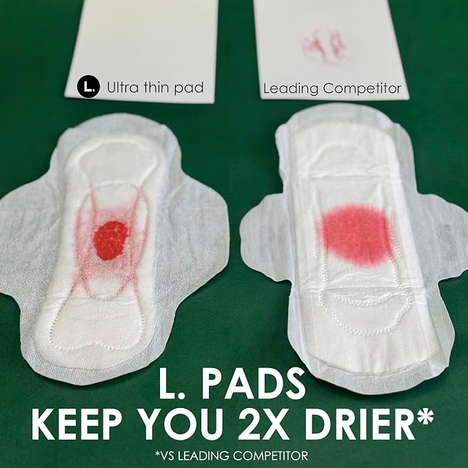 L. Ultra Thin Pads for Women, Organic Cotton Top Layer, Super + Extra Long Overnight Duo Pack Absorbency, Menstrual Pads with Wings, 32 Count