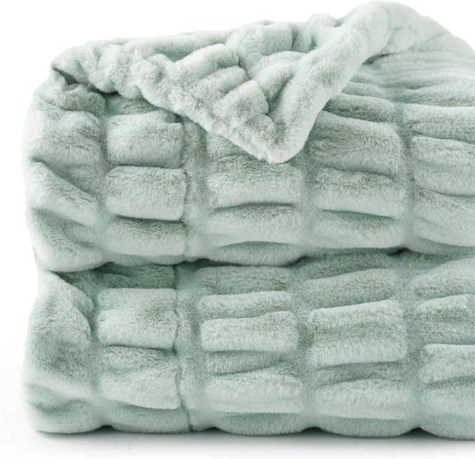 BATTILO Faux Fur Throw Blanket for Couch, 50"x60", Double Side, Sage Green