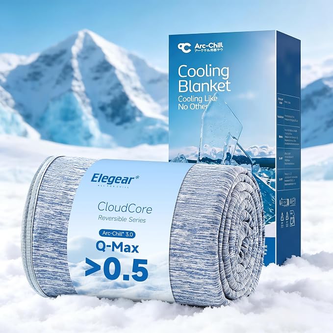 Elegear Double-Sided Cooling Blanket for Hot Sleepers, Queen, Arc-Chill 3.0 | Q-Max>0.5 Cooling Fabric, Absorbs Heat to Keep Body Cool, Breathable Summer Blankets for Night Sweats & Menopause, 79"x86"