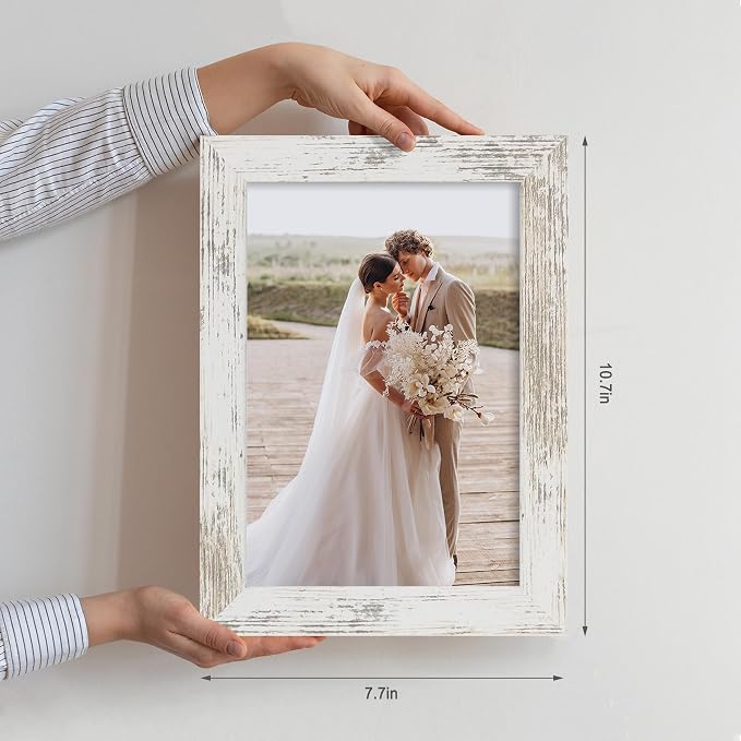 Hongkee 6x9 Picture Frame Set of 4, Made of Real Glass and Distressed White Wooden Frame - 6 by 9 Photo for Wall or Tabletop Display