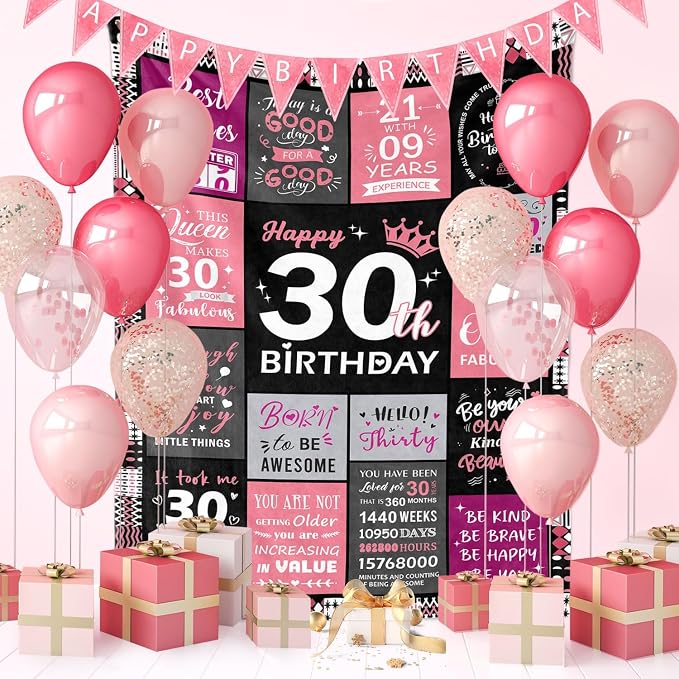 30th Birthday Gifts for Women, Happy 30th Birthday Blanket 60" x 80" | 30 Year Old Birthday Gifts for Women, Daughter, Friend, 1996 30th Birthday Decorations for Her