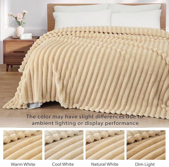 Exclusivo Mezcla Striped Queen Size Fleece Blanket for Bed, Couch, 90"x90" | Soft Breathable Cozy Bed Blankets, Lightweight Plush Fluffy Fuzzy Jacquard Decorative Blankets