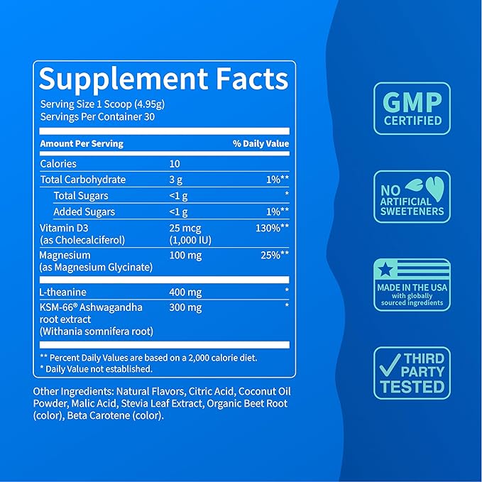 Nello Supercalm Powdered Drink Mix, Orange Creamsicle, L Theanine, Ksm-66 Ashwagandha, Magnesium Glycinate, Vitamin D 3, Supplements for Relaxation & Focus, Natural, No Sugar, Non GMO, 30 Srvgs