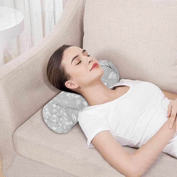 Grey Vine Leaves Neck Roll Pillow Bolster Round Health Memory Foam Long Cervical Cylinder Pillows with Removable Washable Cover for Body Bed Legs Back Yoga