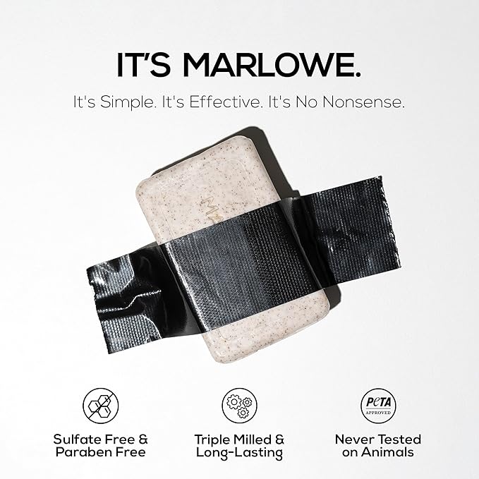 MARLOWE. No. 102 Body Scrub Soap 7 oz (12 Bars), Cedarwood & Sea Salt, Exfoliating Soap Bar with Shea Butter, Olive Oil & Green Tea Extracts, Cleanses, Smooths & Revitalizes Skin, Fresh & Zesty Scent