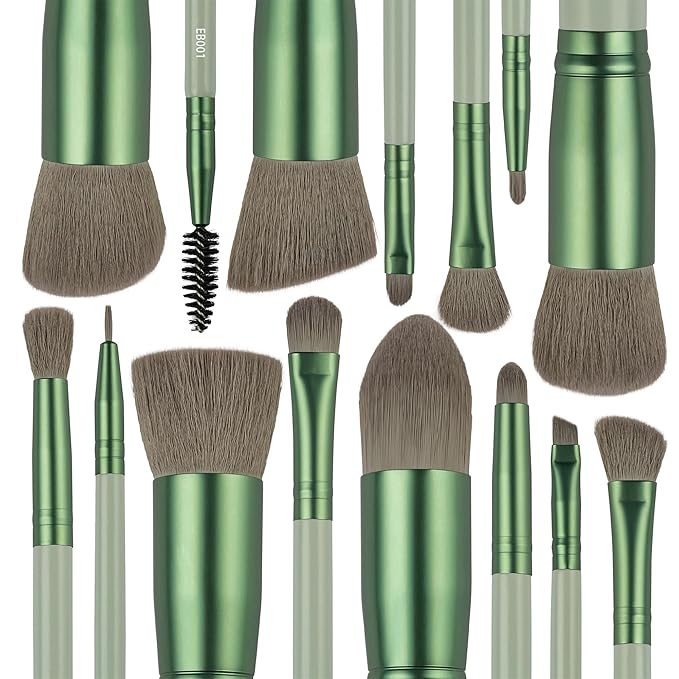SHANY14 Piece Makeup Brush Set – Elite Cosmetics Brush Collection - Complete Kabuki, Eyes, Face, powder, foundation Makeup Brush Set - Emerald