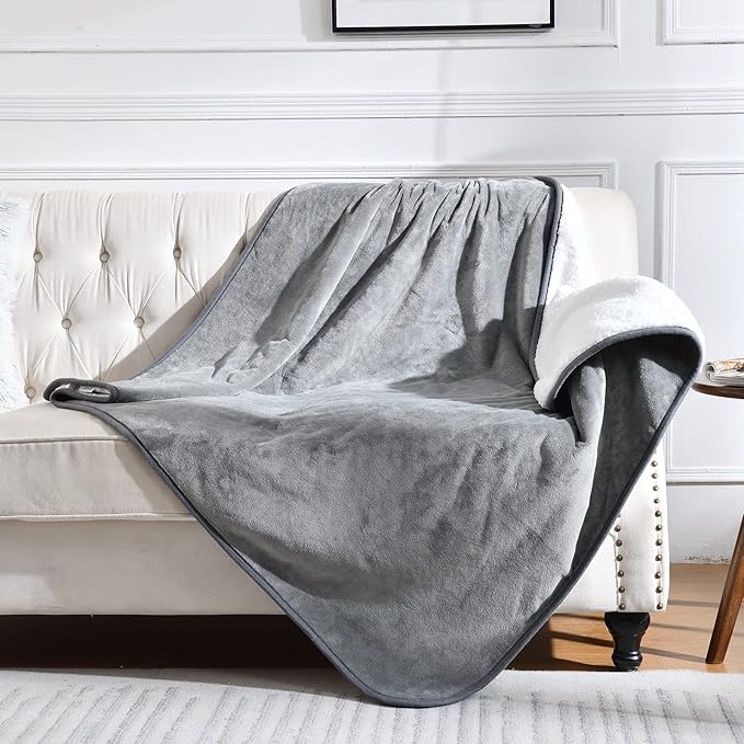 Soft Waterproof Blanket for Bed Couch Sofa, Grey, 50x60 inches | Liquid Pee Proof Pet Blanket for Dog Puppy Cat, Reversible Sherpa Fleece Blanket for Couch Cover, Furniture Protector
