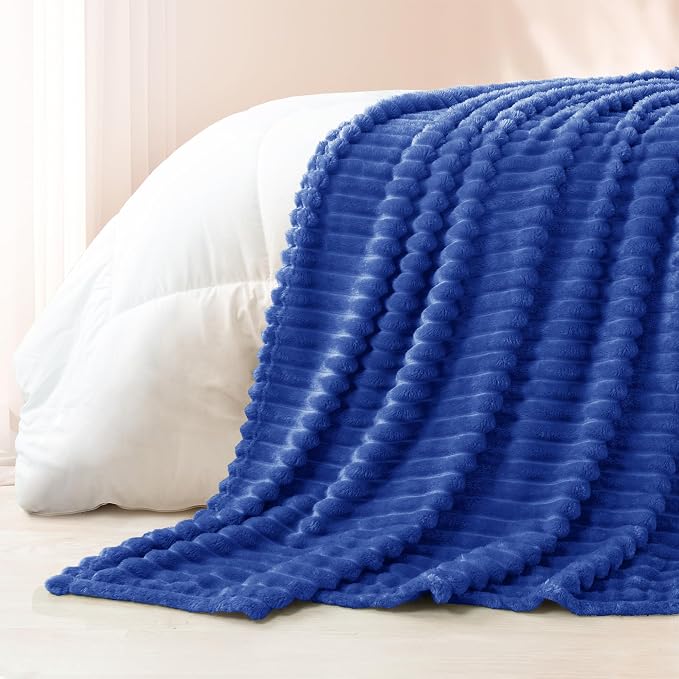 Exclusivo Mezcla Striped Fleece Throw Blanket for Couch, Sofa, Bed, 50"x60" | Soft Breathable Cozy Bed Blankets, Lightweight Plush Fluffy Fuzzy Jacquard Decorative Blankets