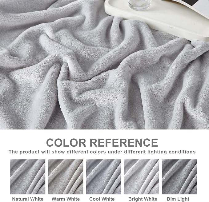 Hansleep Full Light Grey Fleece Blanket, Soft Flannel Bed Blanket | Fuzzy Cozy Blanket 84x90 Inches, Multi-use for Bed, Sofa, Couch, Travel, Camping, All Season Warm Lightweight Cover