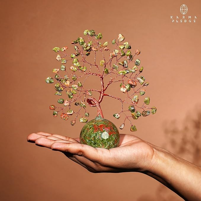 Crystal Tree of Life Birthday Gifts for Women, Handmade Home Decor, Office, Room Decoration, Unakite Healing Crystal Chakra Tree for Money, Positivity, Reiki, Good Luck Gifts for Her, Mom & Dad
