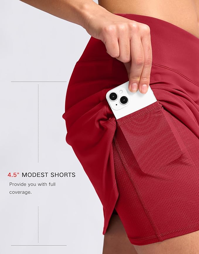 16" Skorts with 2 Pockets | Side Slits, High Waisted, A Line, Casual, Pickleball, Athletic, Golf, Tennis Skirt, for Women