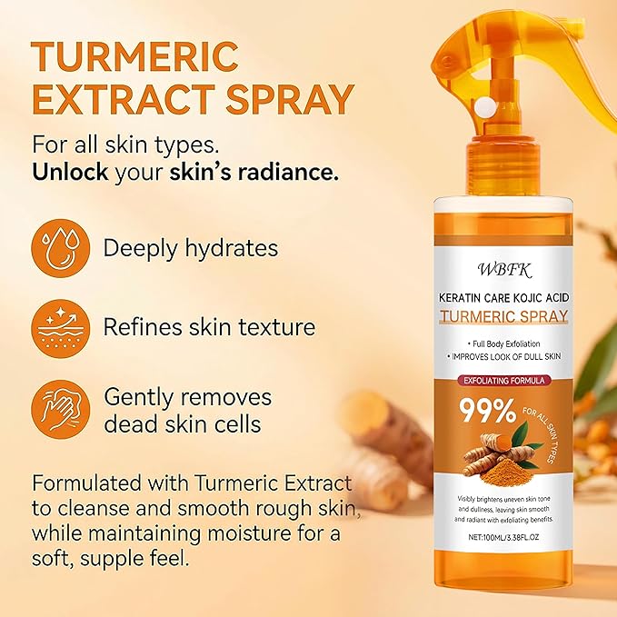 Turmeric Body Exfoliating Spray – 2 Pack Gentle Body Peel Mist to Help Remove Dead Skin and Improve Rough Texture, Suitable for All Skin Types (200ml)