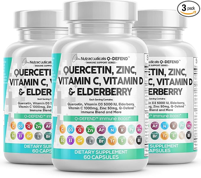 Clean Nutraceuticals Quercetin Zinc Vitamin C Vitamin D Bromelain Elderberry - Lung Immune Support Supplement Adults with Artemisinin, Sea Moss, Echinacea, Allergy Relief (60 Count (Pack of 3))