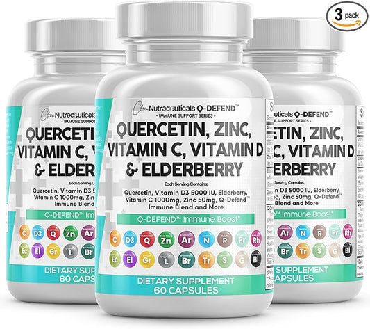 Clean Nutraceuticals Quercetin Zinc Vitamin C Vitamin D Bromelain Elderberry - Lung Immune Support Supplement Adults with Artemisinin, Sea Moss, Echinacea, Allergy Relief (60 Count (Pack of 3))