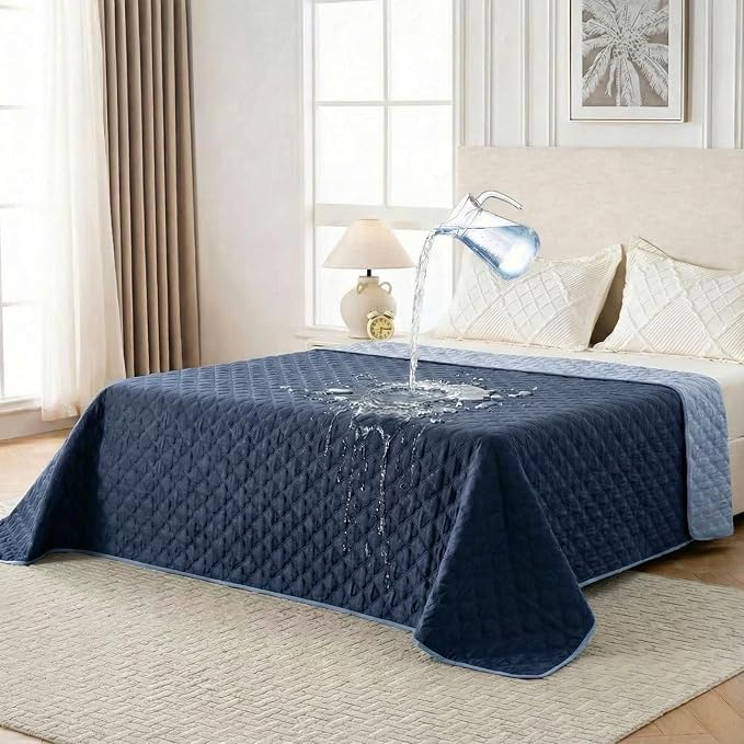 FunFurry Waterproof Dog Blanket, Couch Cover for Dogs Washable, Reversible Dog Bed Cover, Couch Furniture Protector. (Dark＆Light Blue, 82 X 102 Inch - 1 Pack)