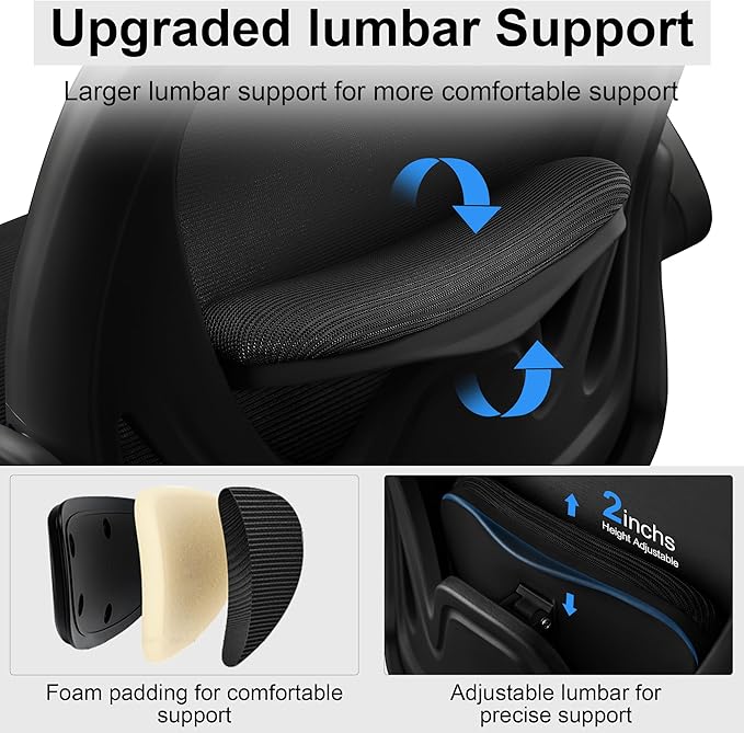 Drafting Chair Tall Office Chair with Flip-up Armrests, Adjustable Height, and Enhanced Lumbar Support - Ergonomic Rolling Stool, Back Support, and Adjustable Foot Rest Ring for Standing Desk Black