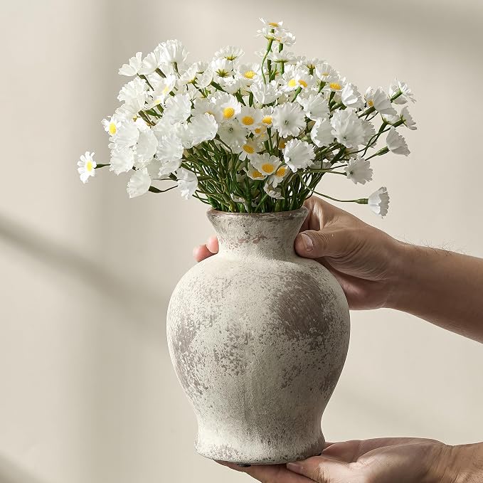 7.2" Ceramic Vase for Home Decor, Decorative Terracotta Farmhouse Rustic Vases for Living Room Kitchen Bedroom Bathroom Entryway Mantel Table, Pottery Vases for Grass Pampas Dried Fresh Flowers