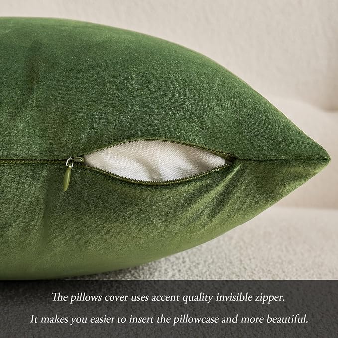 MIULEE 24x24 Inch Euro Velvet Throw Pillow Cover Set of 1 Moss Green | Soft Luxury Decorative Throw Pillow Cover, Single Cushion Case, Home Decor for Chair Couch Sofa Bedroom Car Bed