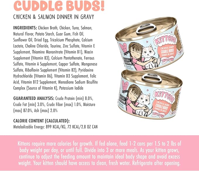 Weruva B.F.F. Kitten Food, Cuddle Buds with Chicken & Salmon in Gravy, 2.8oz Can (Pack of 12)