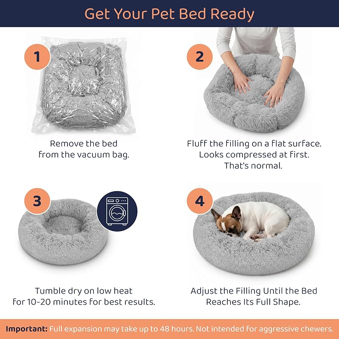 Donut Dog Bed - Premium Comfort for Anxiety Relief - Fluffy & Calming Design with Ultra-Plush Support | Cozy Round Dog Bed with Super Soft Circle Style (Grey, Small)