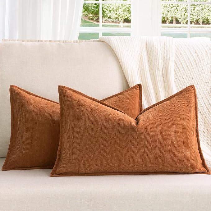 Orange 12x20 Pillow Covers Set of 2 Chenille Throw Pillow Covers with Elegant Design Soft and Luxurious Decorative Throw Pillows for Couch, Bed, and Home Decor