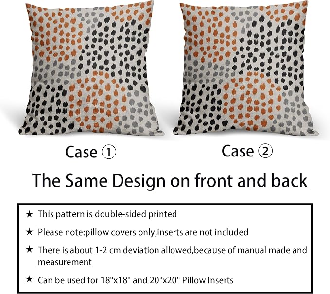 Black Orange Pillow Covers 18x18 Set of 2 Fall Colored Art Dot Decorative Throw Pillows Trendy Print Outdoor Pillowcase Holiday Halloween Cushion Cover Linen Pillow Case Decor for Sofa Couch Bed