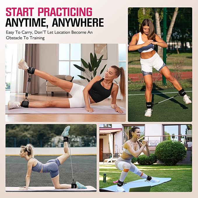 Ayombo Ankle Resistance Bands with Cuffs, Home Gym Workout Equipment, Lifting Glute Butt Exercise Equipment for Women, Ankle Weights Fitness Set, Leg Booty Equipment for Training Perfect Body Shape