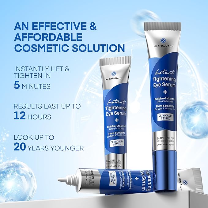 HealthyDerm Anti-Aging Skincare Bundle – Instant Tightening Eye Serum + Super Vitamin C Serum – Firms, Smooths & Brightens – Reduces Wrinkles & Eye Bags – Made in USA