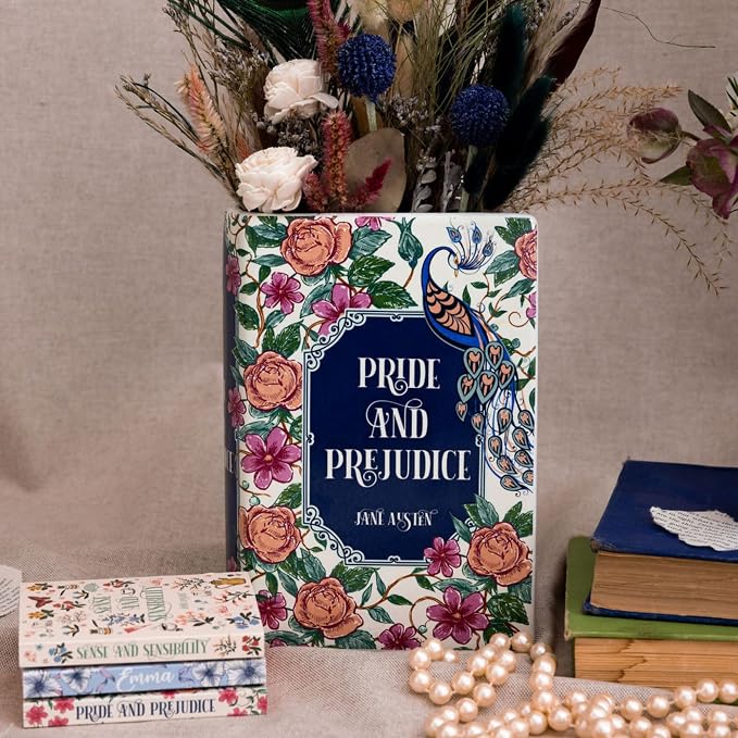 Steel Mill & Co. Ceramic Book-Shaped Vase, Pride and Prejudice | Original Large Decorative Vases for Home Decor, Cute Classic Bookshelf Decor, Unique Vase for Book Lovers