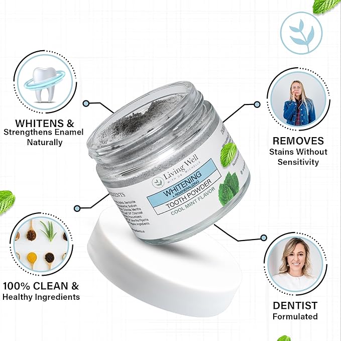 Living Well with Dr. Michelle Remineralizing & Whitening Tooth Powder Cool Mint | Fluoride-Free Hydroxyapatite Formula | Supports Enamel Strength and Natural Whitening