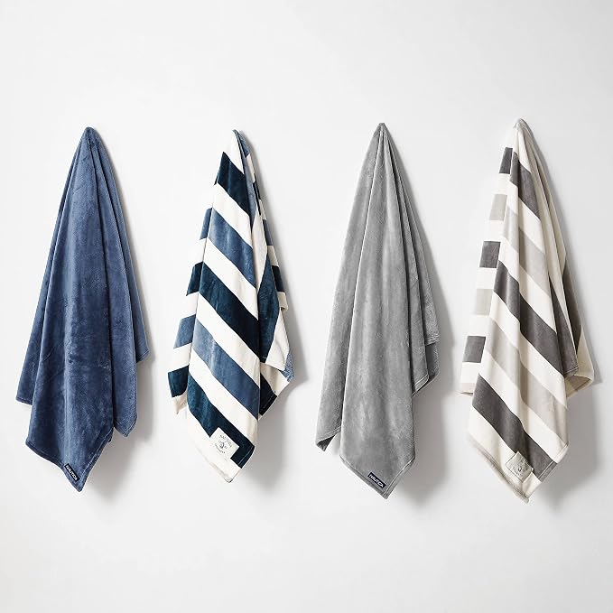 Nautica - Throw Blanket, Super Soft & Cozy Fleece Bedding, Dorm Room Essentials (Awning Stripe Grey, 50" x 60")