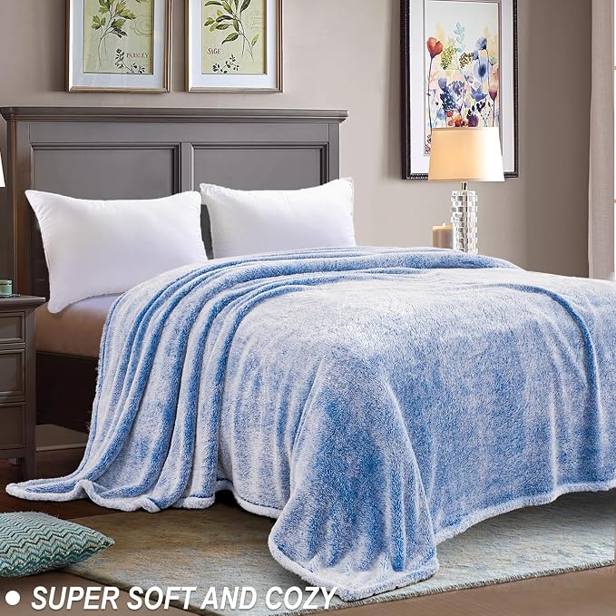 Exclusivo Mezcla Fuzzy Large Fleece Throw Blanket for Couch, Mix-Blue | 50x70 Inches, Super Soft and Cozy Throw, Plush Fluffy Blanket for Sofa, Bed, Bedroom, Home Decor, All Season