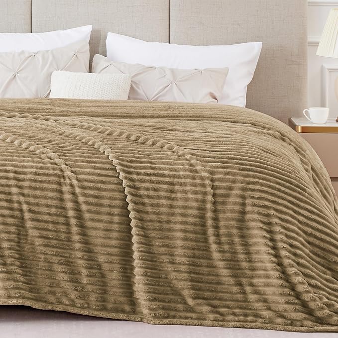 BEDELITE 3D Ribbed Jacquard Brown Blankets Queen Size for Bed, 90x90 Inch | Soft Warm Decorative Fluffy Blanket, Cozy Fuzzy Lightweight Plush Fleece Throw Blankets for Bed, Room Decor, Gift for Women
