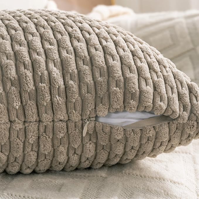 Set of 4 Taupe Decorative Throw Pillow Covers 20x20 Inch Corduroy Pillow Covers for Bed Couch Sofa Living Room Soft Square Cushion Cases