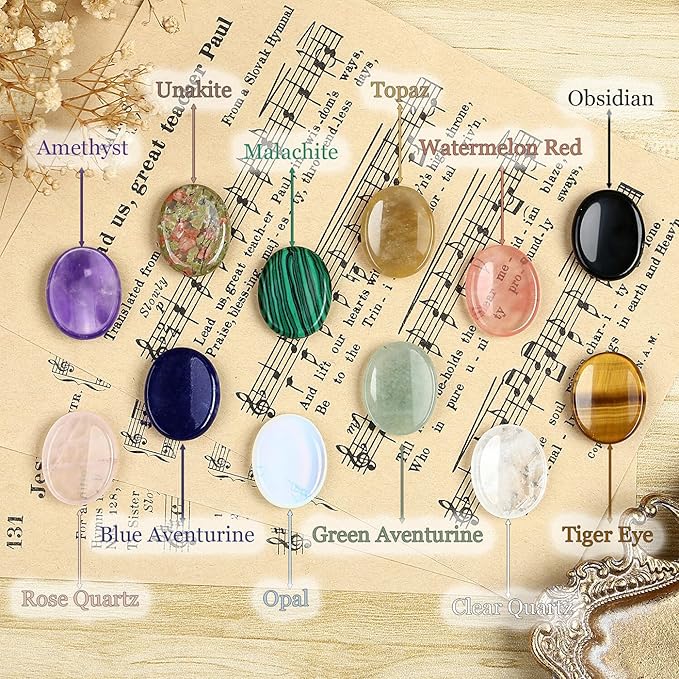 DUQGUHO Worry Stones for Anxiety, Meditation Reiki Relax Thumb Worry Stones, Crystals and Healing Stones Bulk 12PCS, Stress Relief Gifts for Women