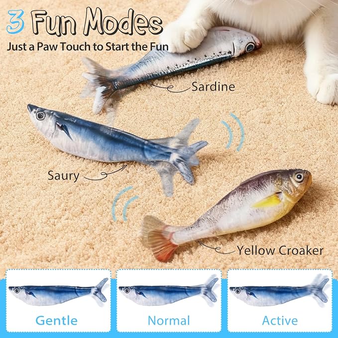 Cat Toys Flopping Fish 3 Pack Rechargeable Interactive for Indoor Exercise
