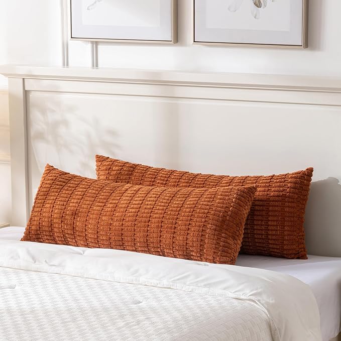 Fancy Homi Decorative Throw Pillow Covers for Bed Couch Bedroom Bench, Soft Corduroy Solid Pillow Case, Rustic Farmhouse Boho Room Decor,54" x 20" (Pack of 1),Rust