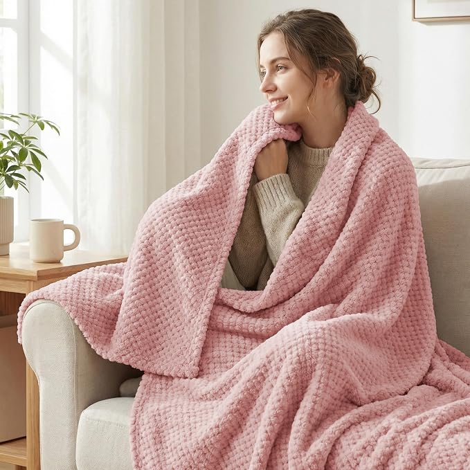 Exclusivo Mezcla Soft Waffle Fleece Bed Blanket King Size, Pink | Lightweight Plush Blanket for Bed, Bedroom, Cozy Flannel with Waffle Texture, Stylish Home Decor, All Season, 104x90 Inches