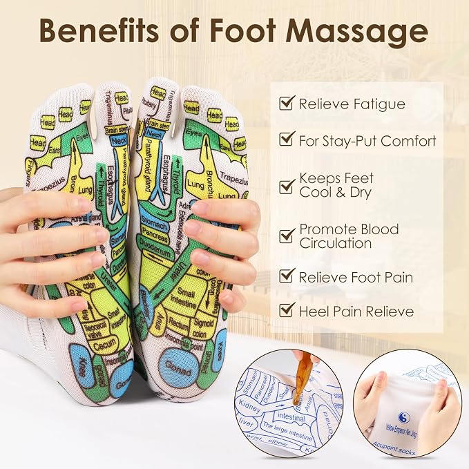 Reflexology Socks Set with Tools, 2 Pairs Foot Massage Socks Chiro Acupressure Acupuncture Trigger Point Pain Relief Remedy Acupoint Birthday Gifts for Women B