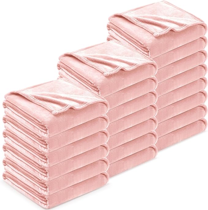 DREAMNINE Pack of 21 Fuzzy Soft Fleece Throw Blanket for Couch Sofa 50" x 60", Decorative Solid Lightweight Velvet Blankets for Chair, Cozy Accent Shaggy Plush Flannel Blanket for Bedroom, Pink